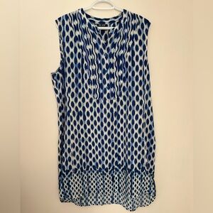 NIC+ZOE Blue & White Printed Sleeveless Tunic Top / Shift Dress | XL